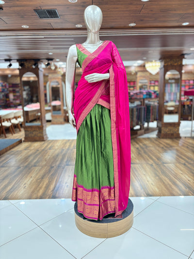 Unstitched Multicolor Silk Lehenga Set with Blouse Piece & Dupatta | Traditional Half Saree Style | Festive for Women