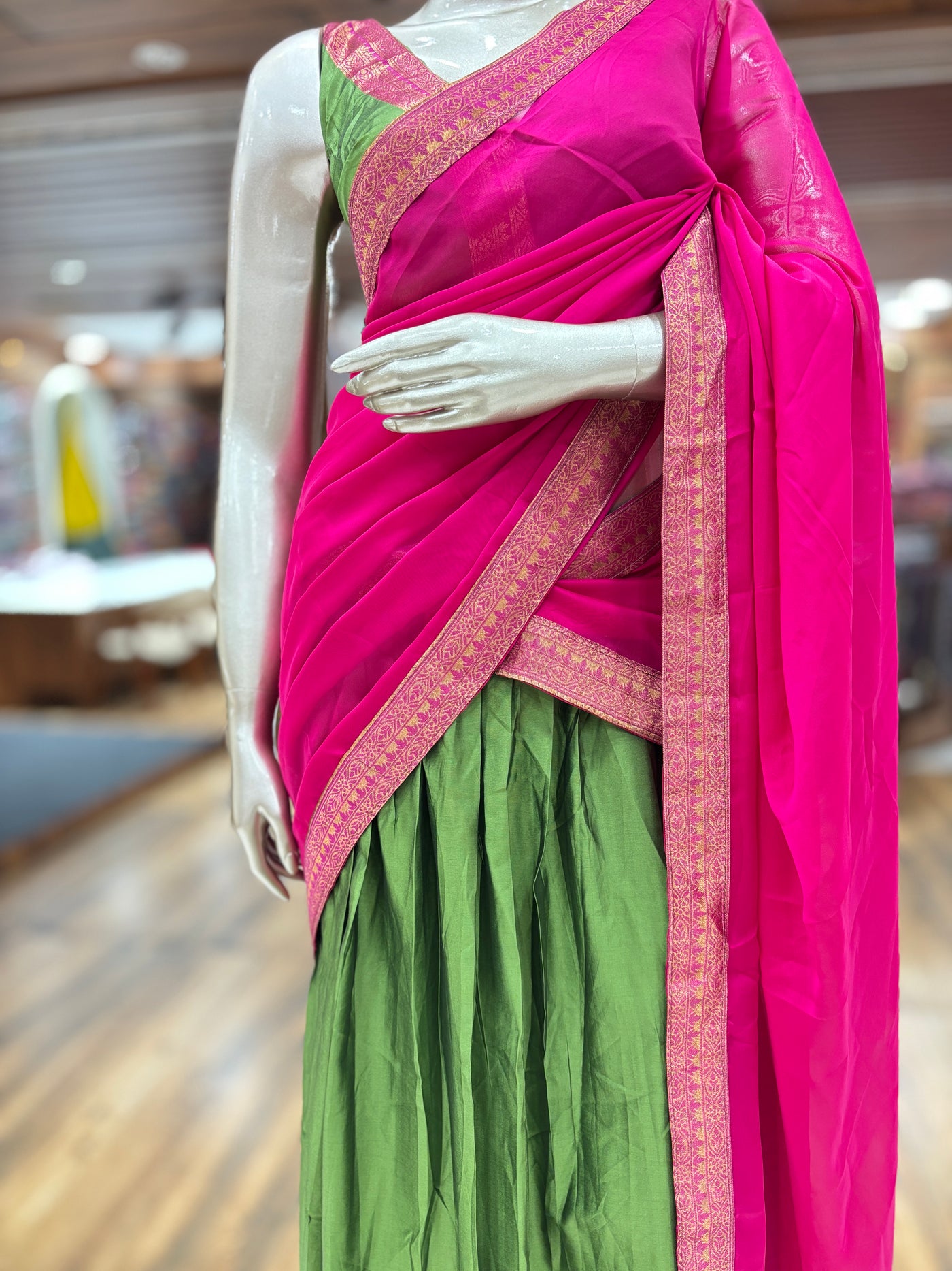 Unstitched Multicolor Silk Lehenga Set with Blouse Piece & Dupatta | Traditional Half Saree Style | Festive for Women