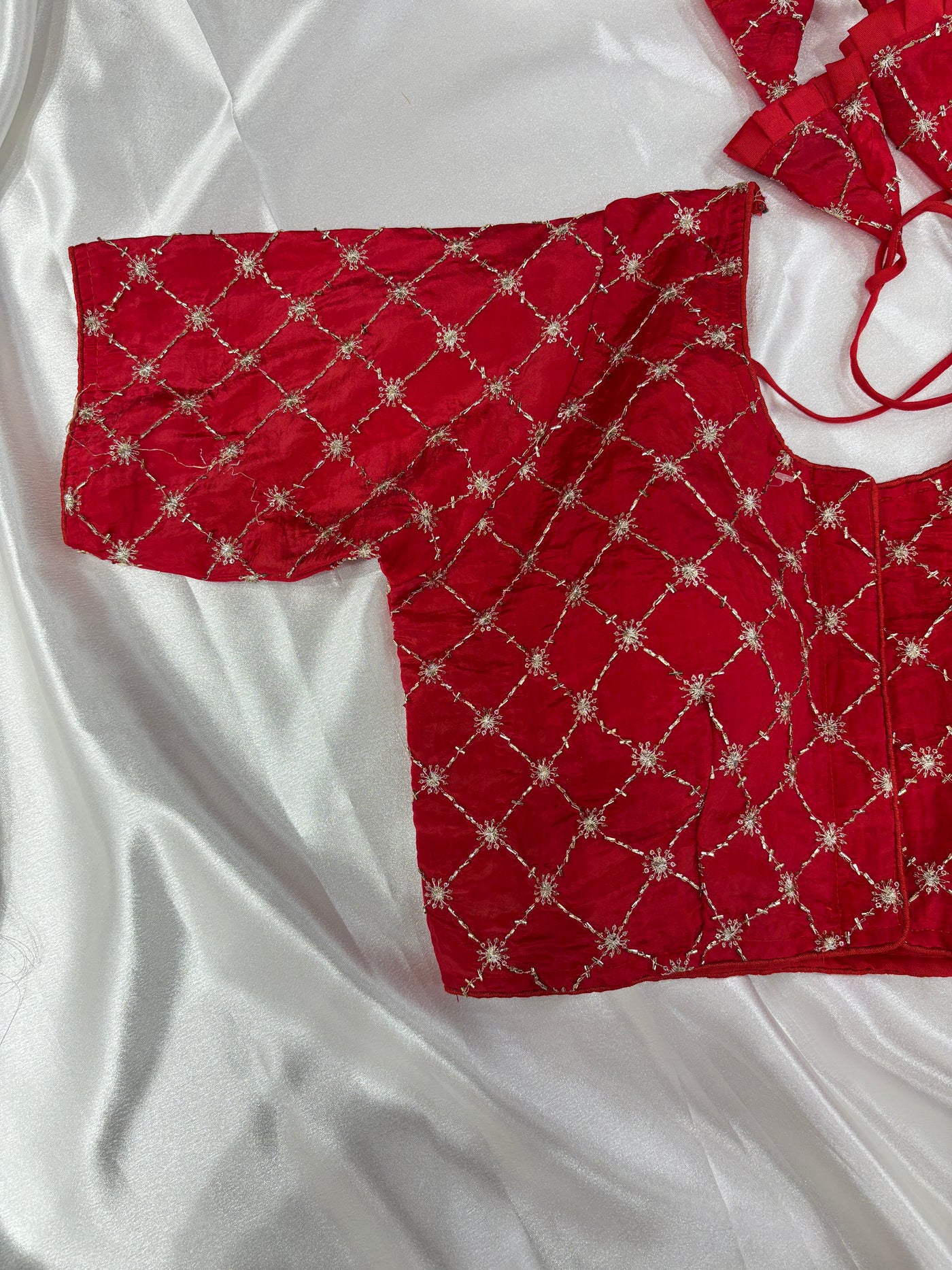 Silk Blouse | Ethnic Ready to wear | Sequins work | U-Round Neck with Back Dori Tie-Up