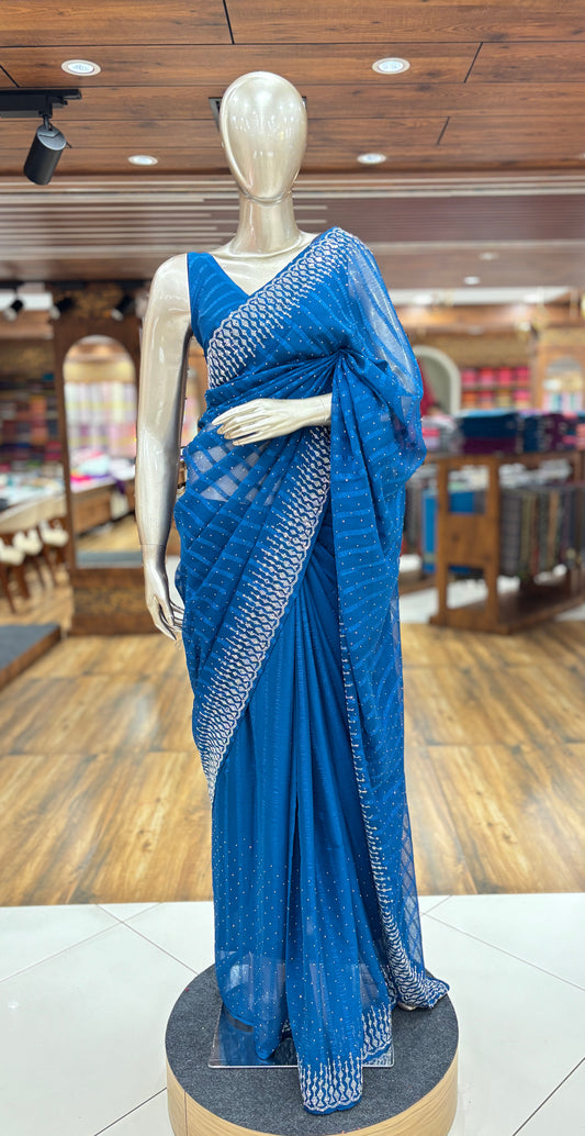 Latest Bollywood Chiffon Saree with Swarovski Stone Work | Unstitched Blouse