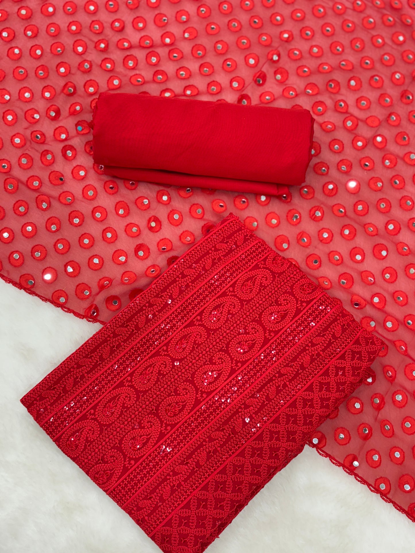 Salwar Material | Lucknowi Chikankari | Dupatta With Mirror Work