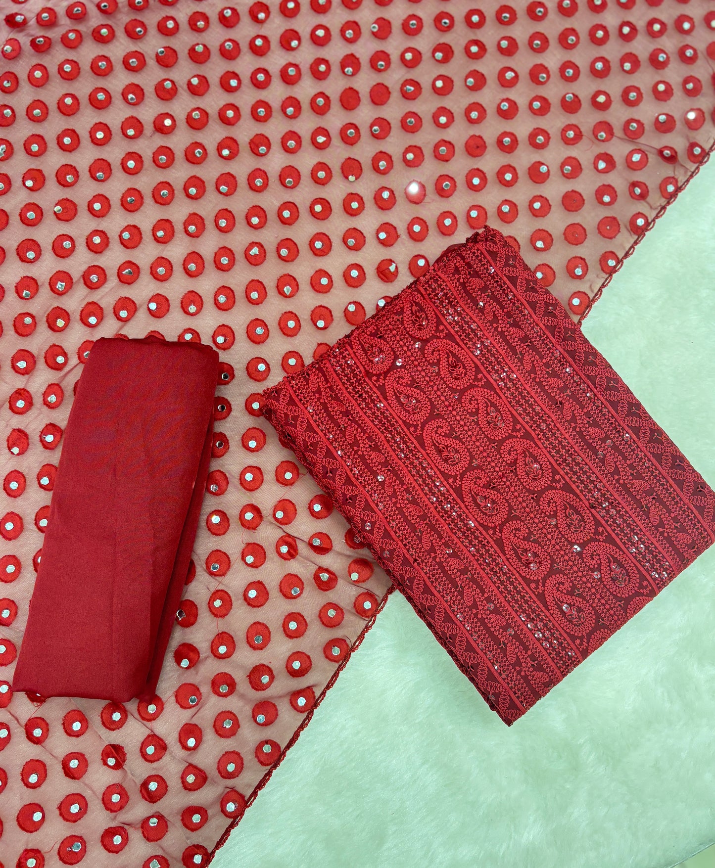 Salwar Material | Lucknowi Chikankari | Dupatta With Mirror Work