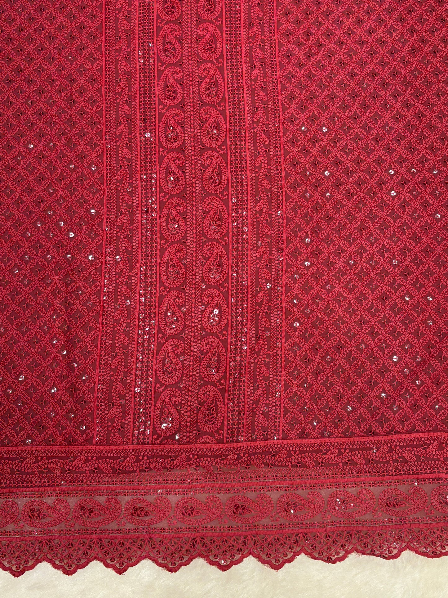 Salwar Material | Lucknowi Chikankari | Dupatta With Mirror Work
